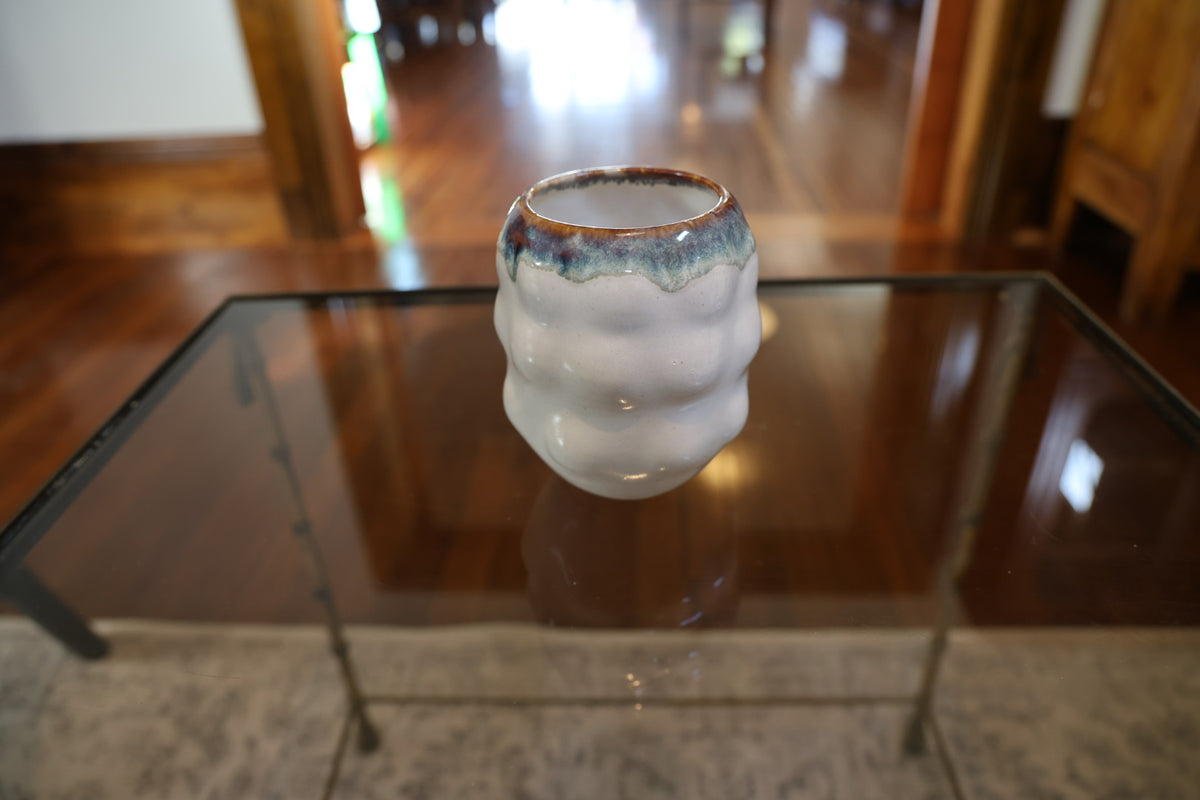 White Vase - brown & blue rim