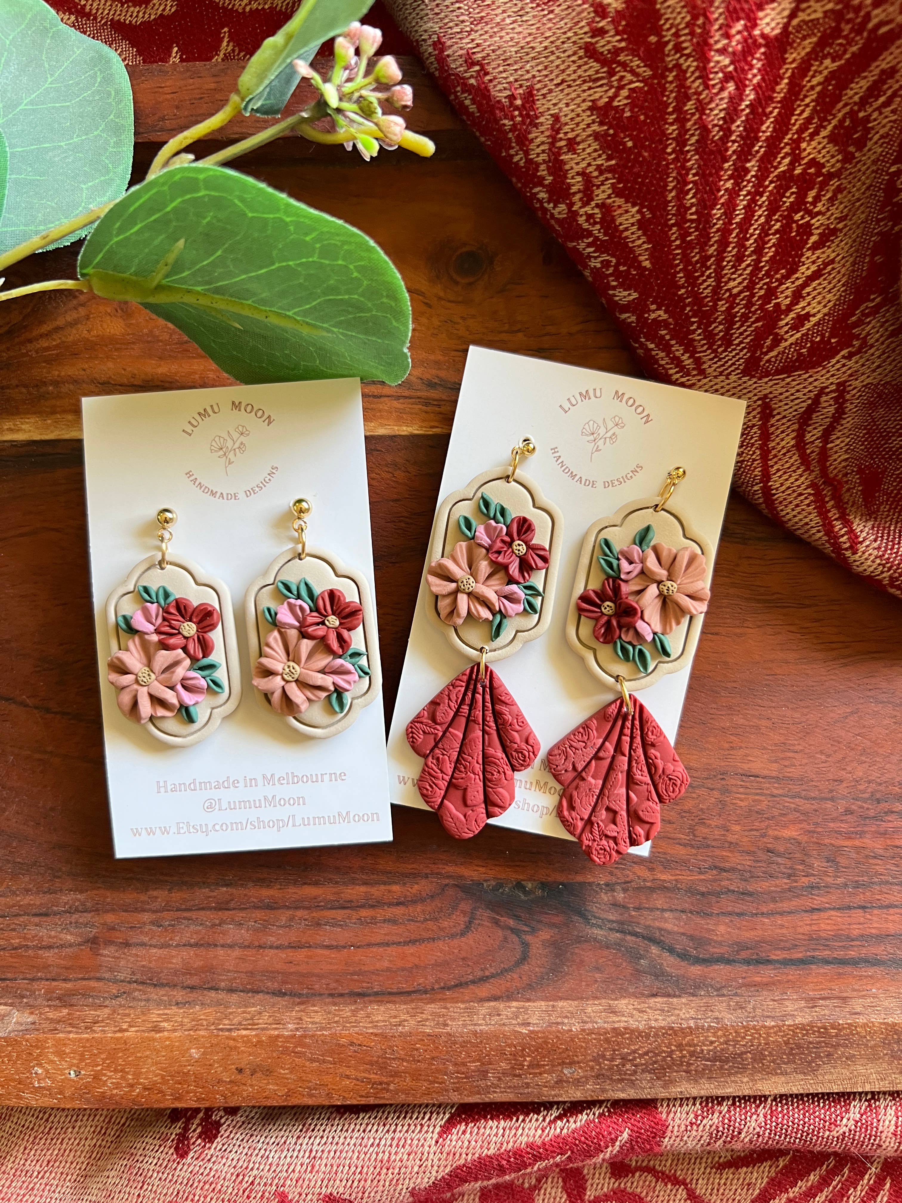 Red & Floral Bouquet Earrings: Short