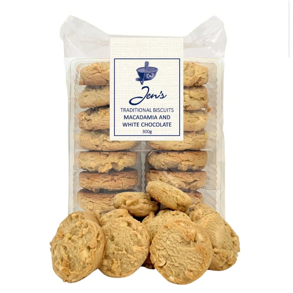 Jen's macadamia and white chocolate biscuit