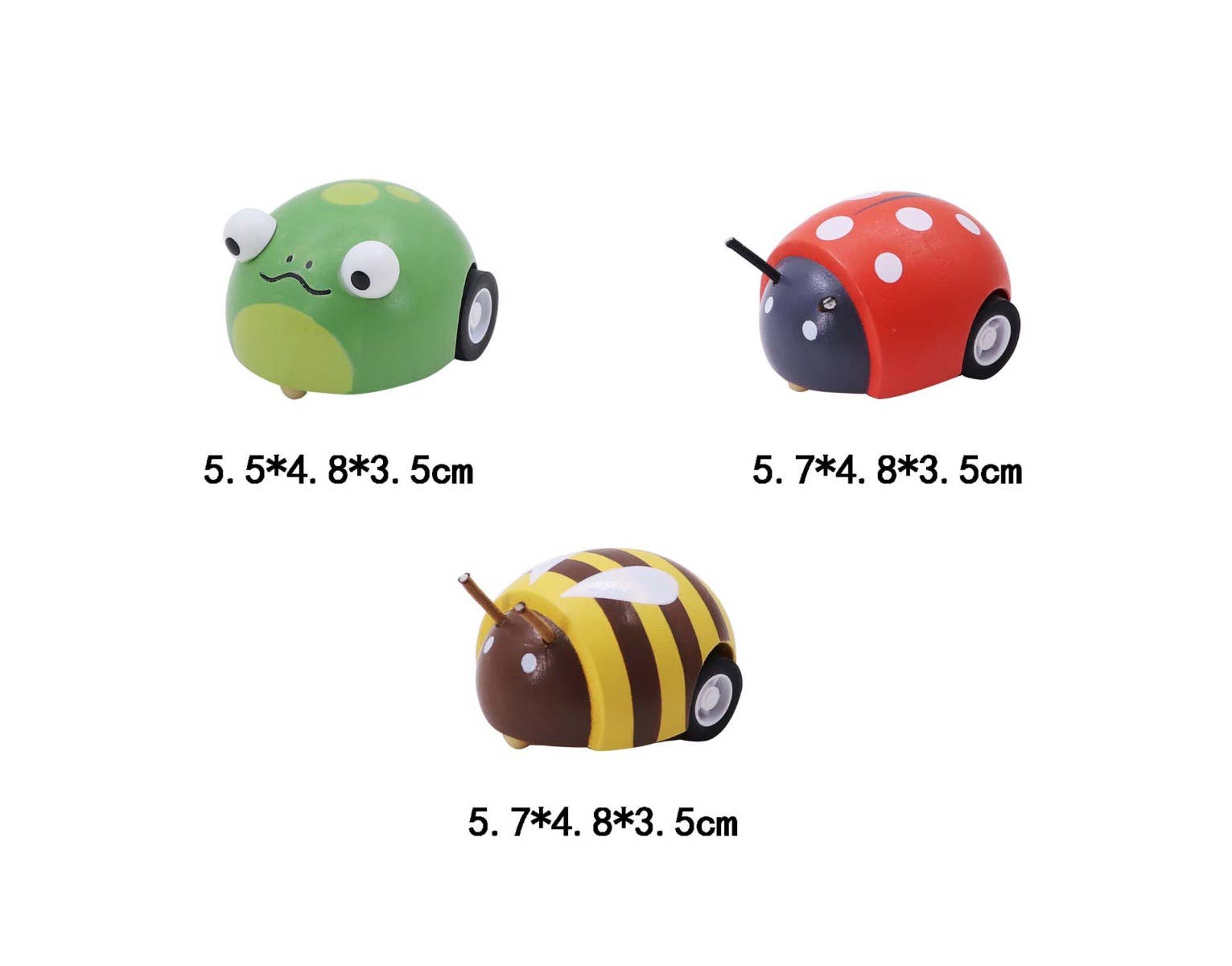 Toyslink Wooden Pull Back Animal-Bee, Frog and Ladybug