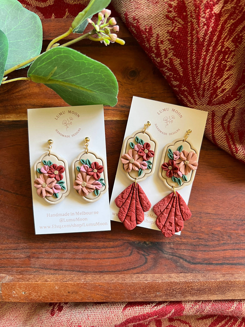 Red & Floral Bouquet Earrings: Short