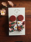 Winter Daydream Floral Earrings - Red & arch shape