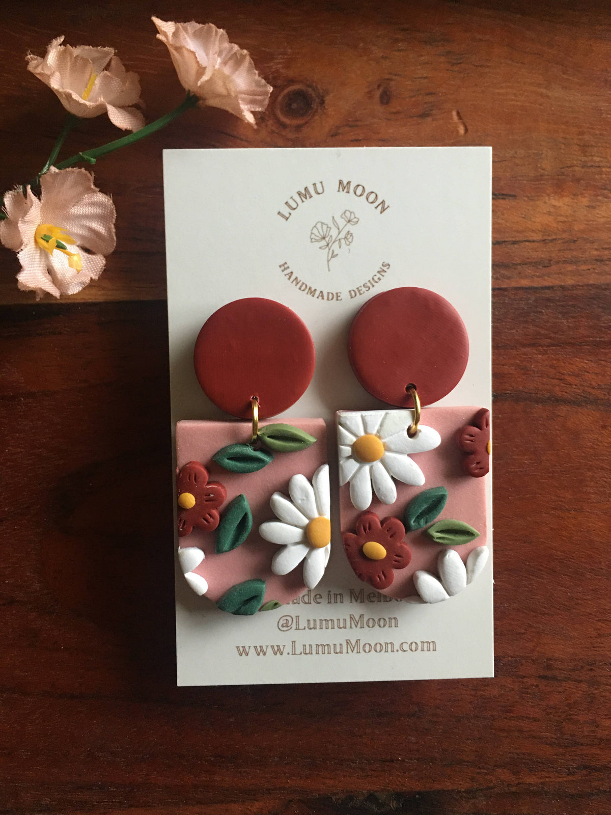 Winter Daydream Floral Earrings - Red & arch shape