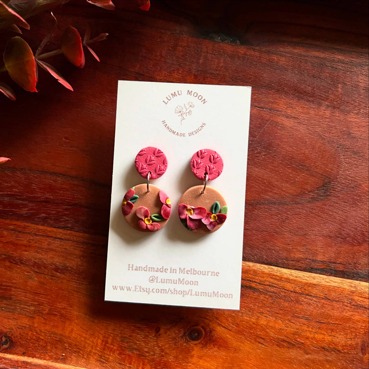 Cosy Red Floral - Short Dangle Earring