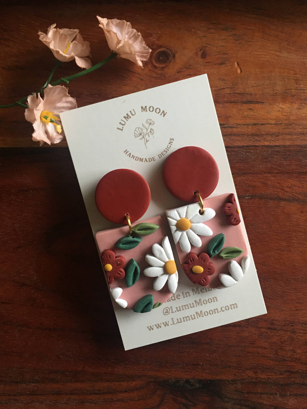 Winter Daydream Floral Earrings - Red & arch shape