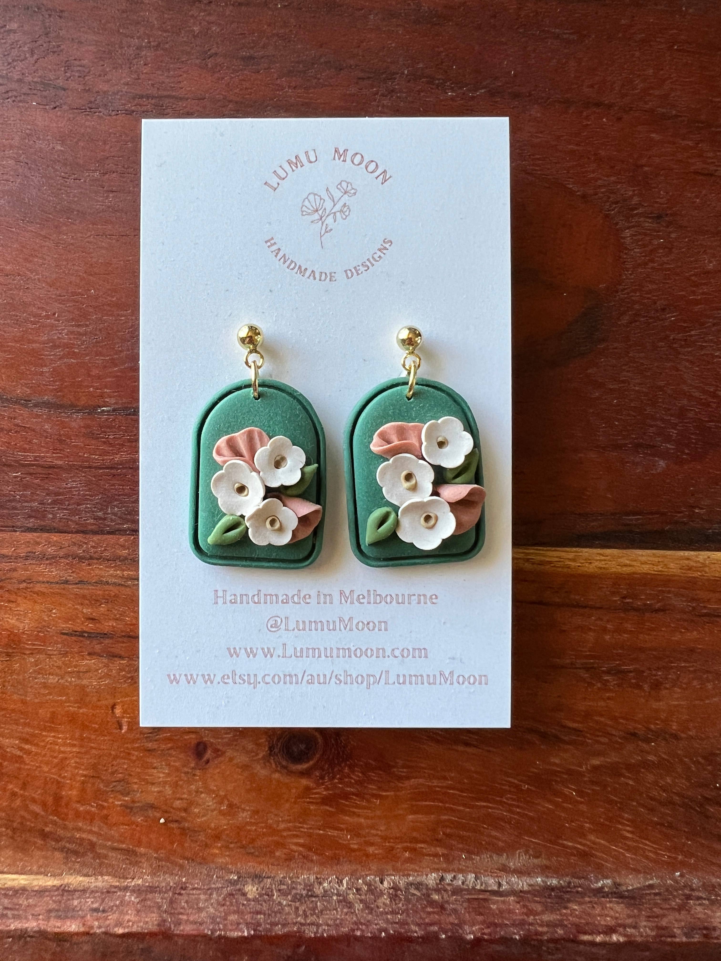 Simple Green Floral Earrings