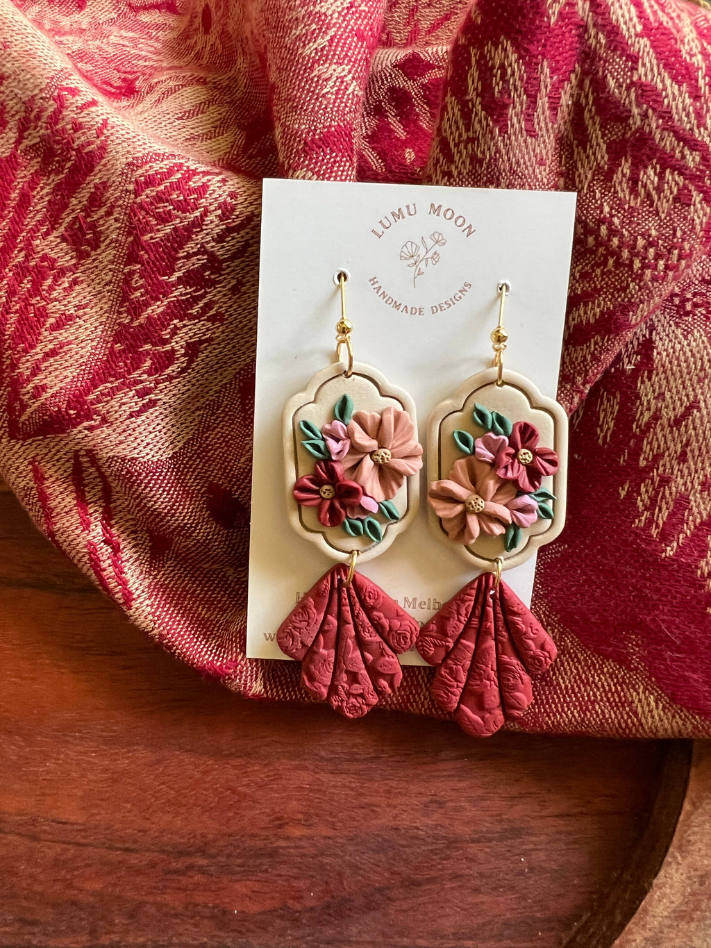 Red & Floral Bouquet Earrings: Short