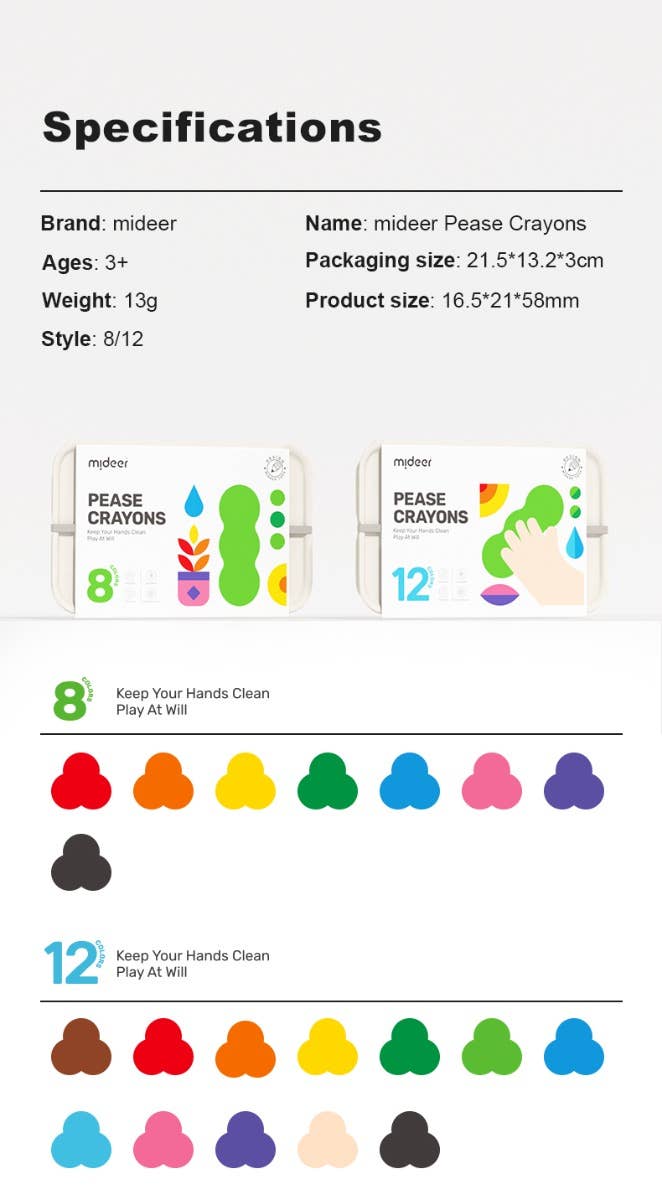 Mideer Peas Crayons-8 Colours
