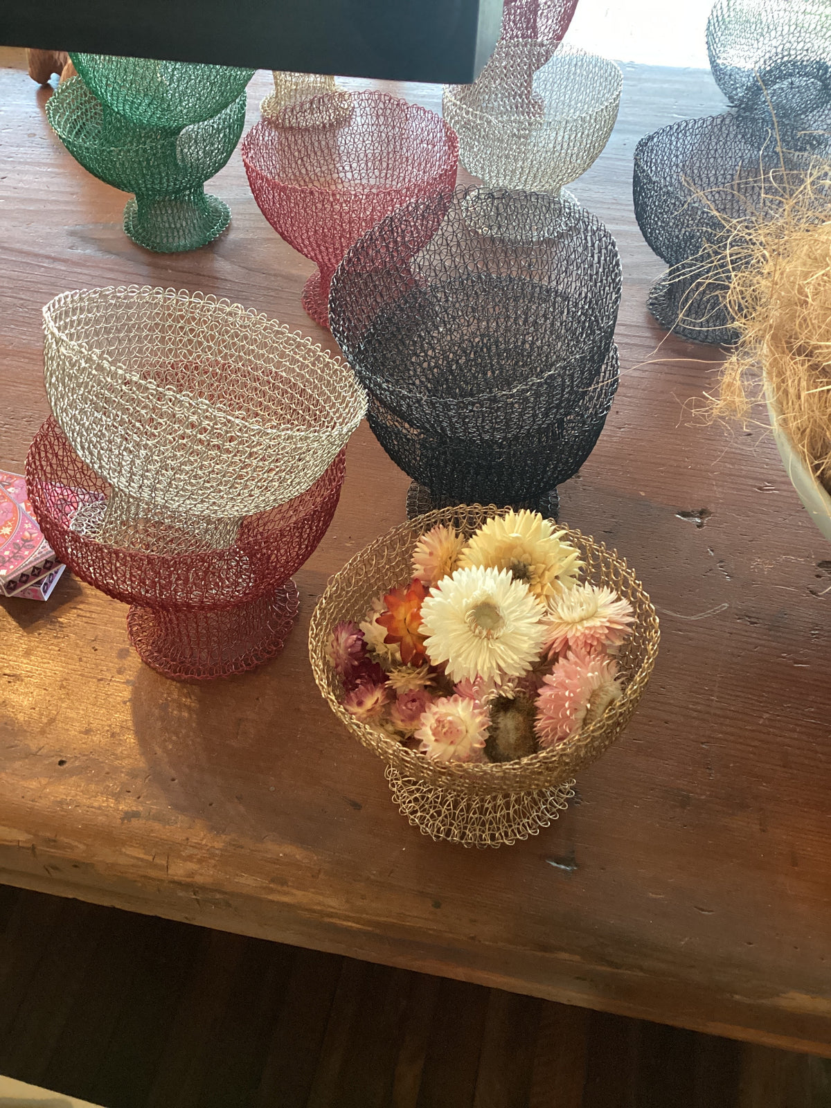 Hand crochet wire baskets