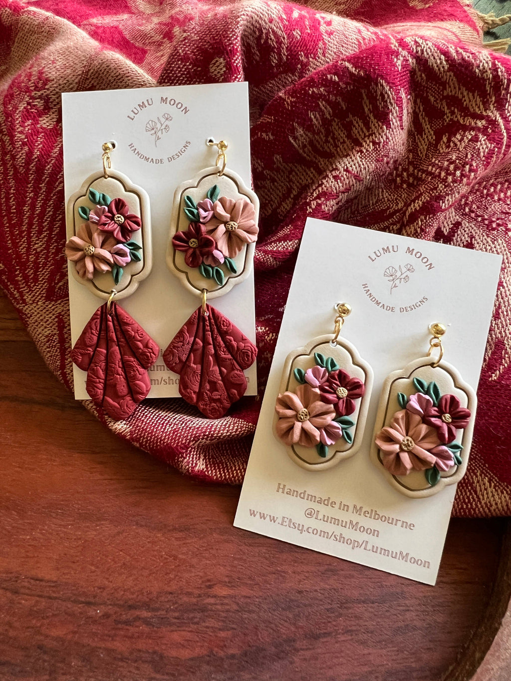Red & Floral Bouquet Earrings: Short
