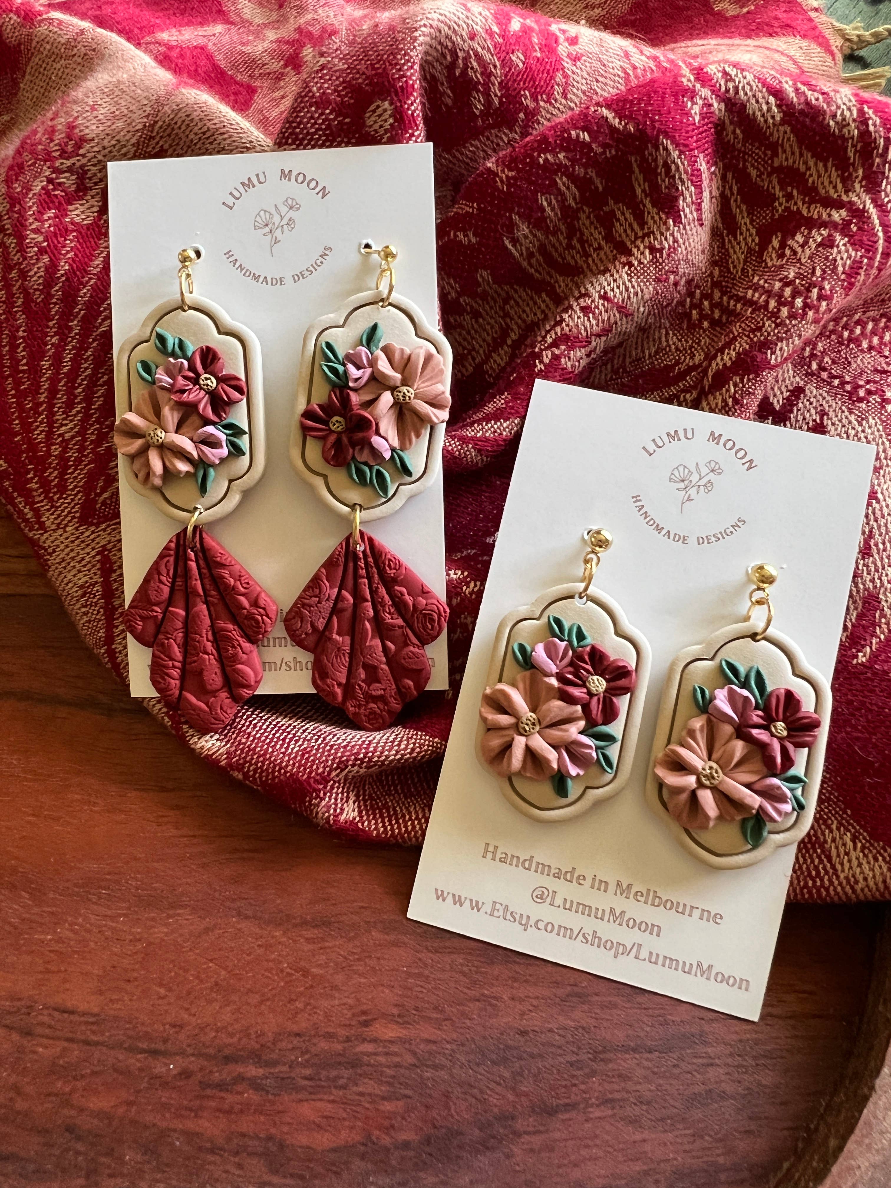 Red & Floral Bouquet Earrings: Short