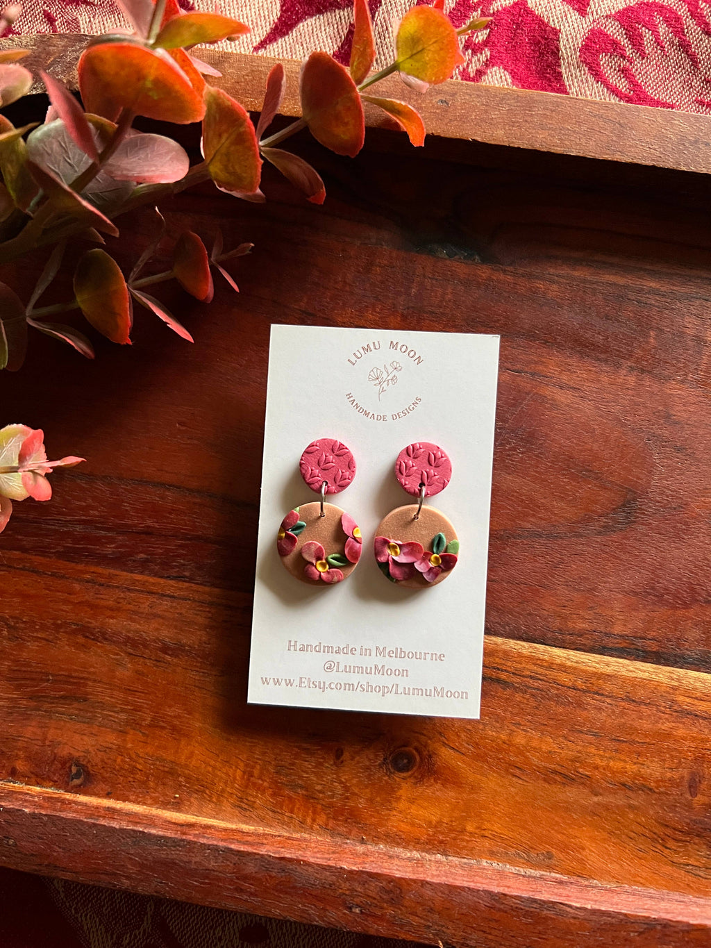 Cosy Red Floral - Short Dangle Earring