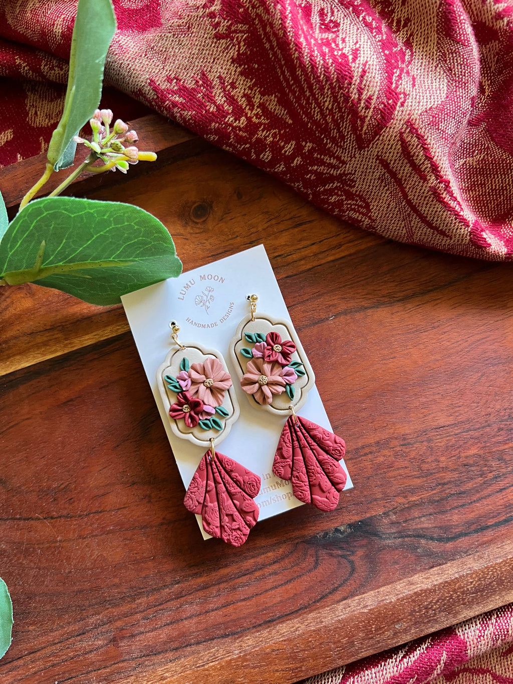 Red & Floral Bouquet Earrings: Short