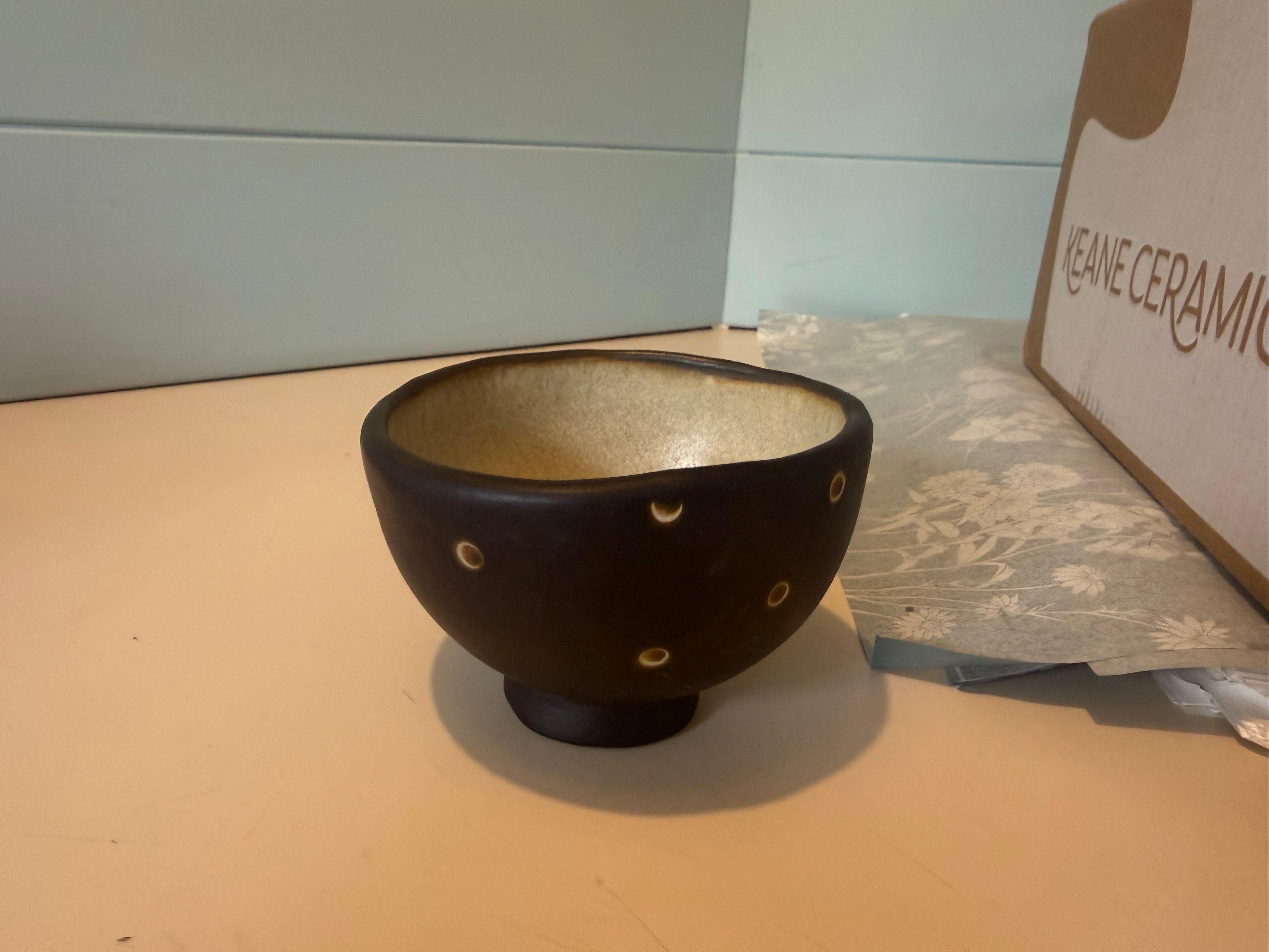 Small ceramic bowl earthy tones w polka dot - Jen Swan