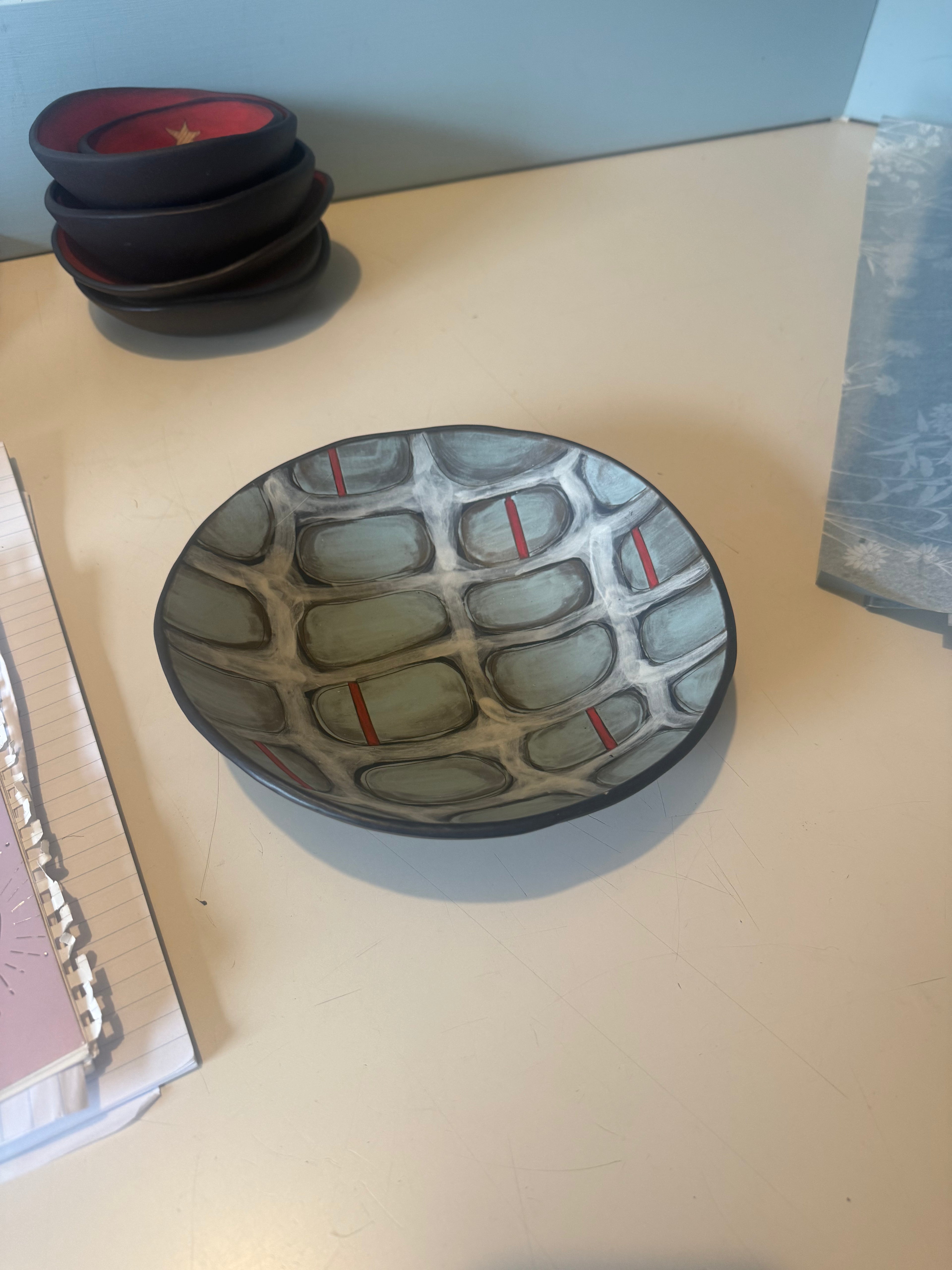 Medium ceramic bowl with blue oval detail - Jen Swan