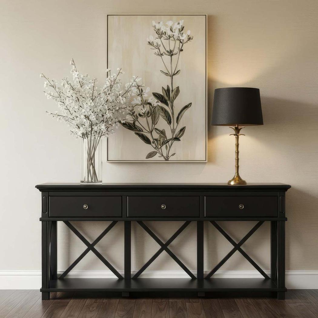 Sorrento 3 drawer Hamptons Console 190cm Black