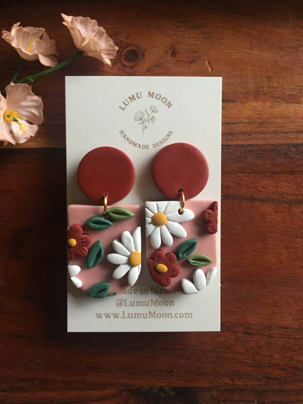 Winter Daydream Floral Earrings - Red & arch shape