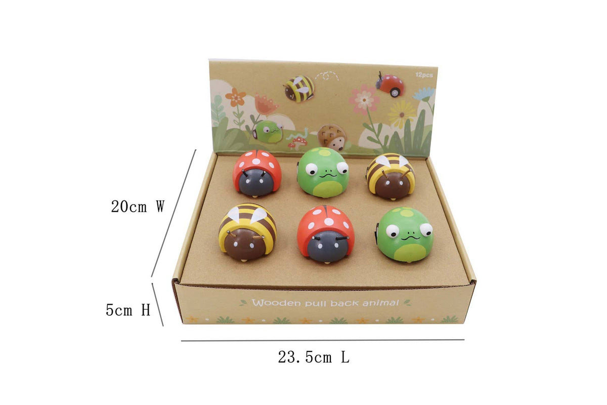 Toyslink Wooden Pull Back Animal-Bee, Frog and Ladybug