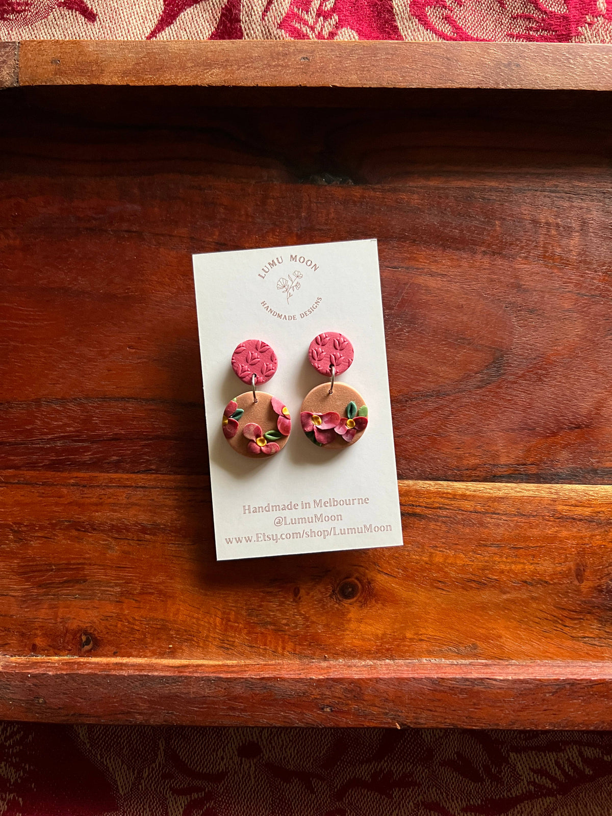 Cosy Red Floral - Short Dangle Earring