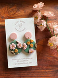 Green and Pink Blossom Earrings - Spring